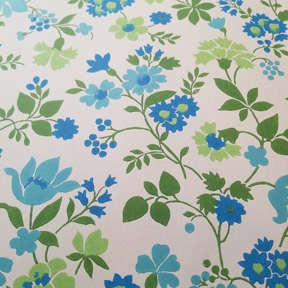 Vintage Wallpaper Sample Sheet Blue Flowers Ballard Trimz 4549 Craft Supply - Picture 1 of 7